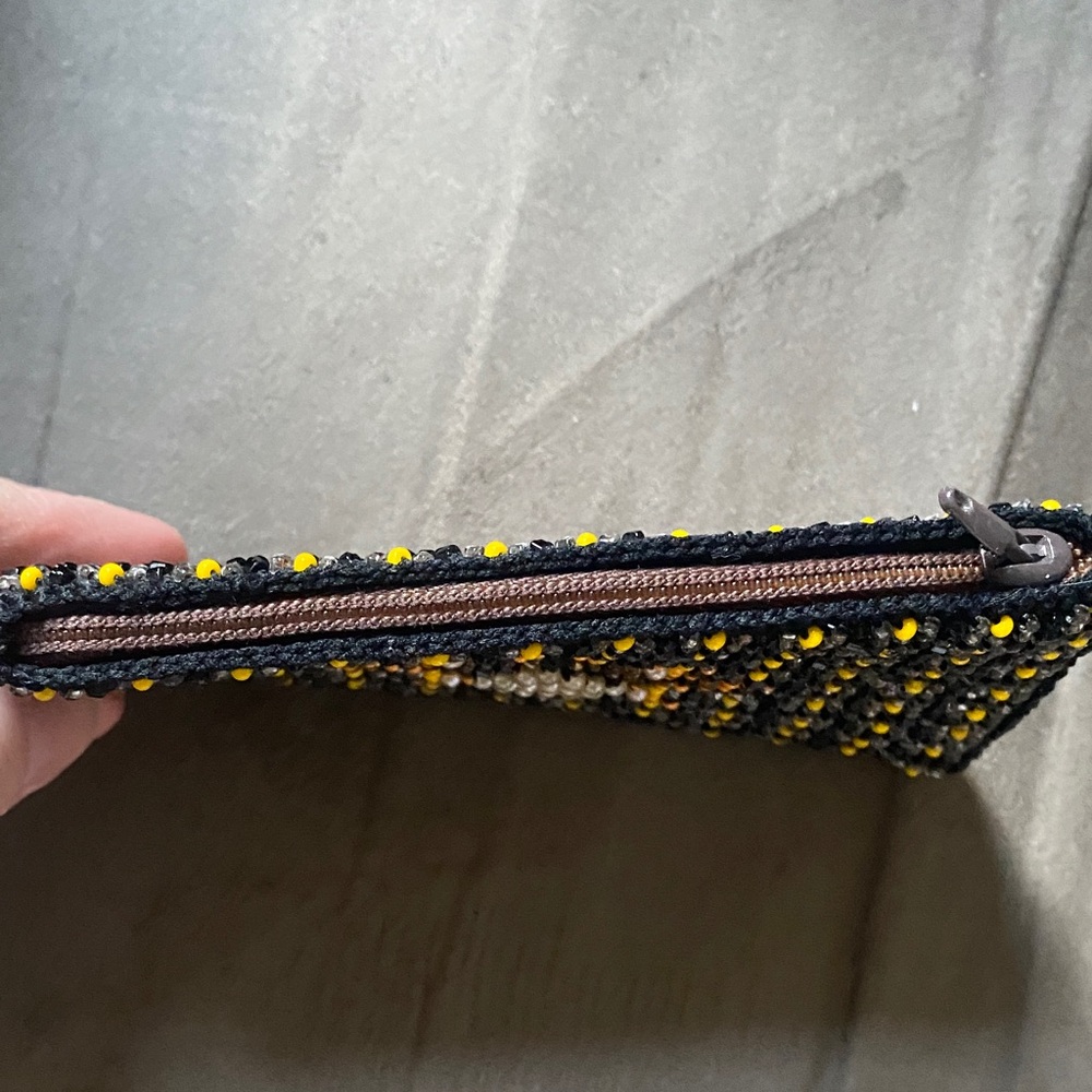 Vintage Hand Beaded Coin Purse Wallet Boho Floral Geometric Beaded Zip Pouch - Picture 4 of 7